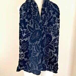 Cejon Burn Out Velvet Scarf Black Floral 100% Silk Rectangle 9"X 56" Whimsigoth